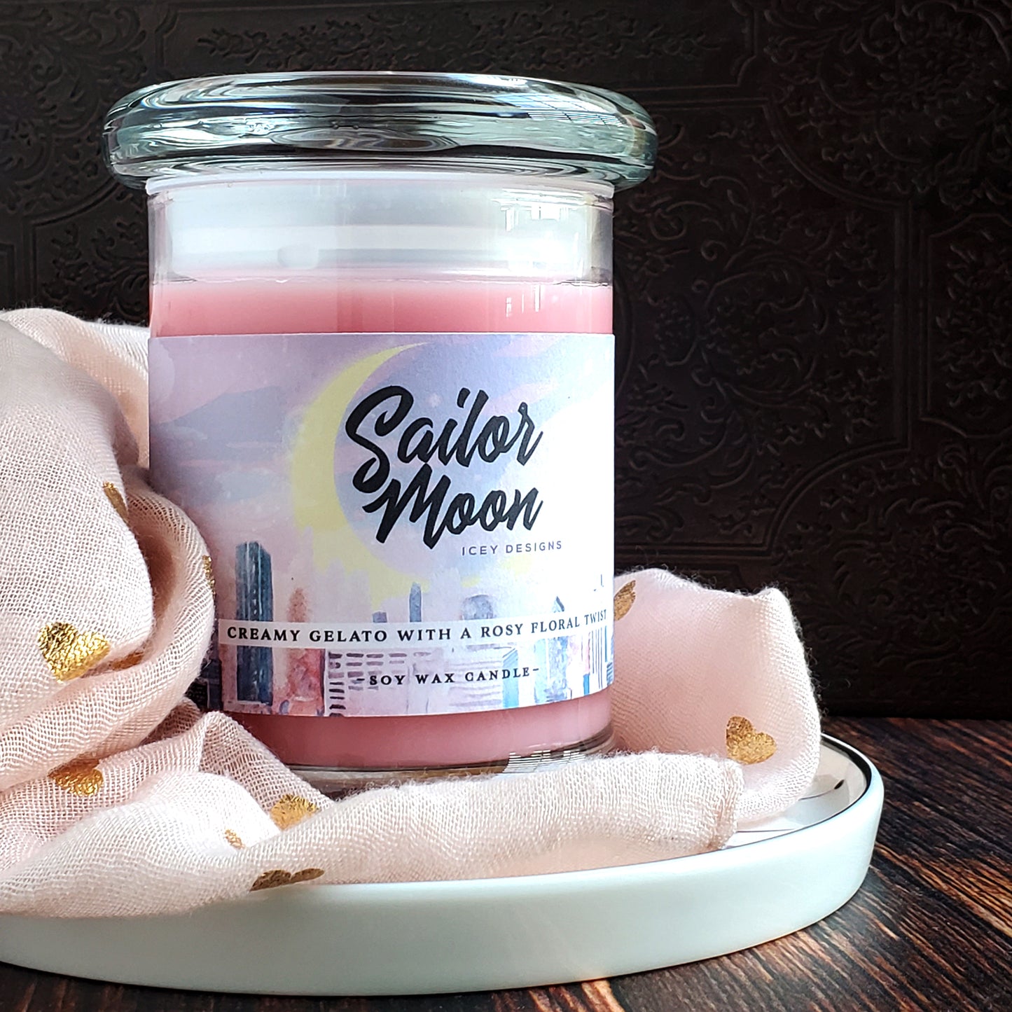 sailor moon candle, magical girl aesthetic, pink soy wax