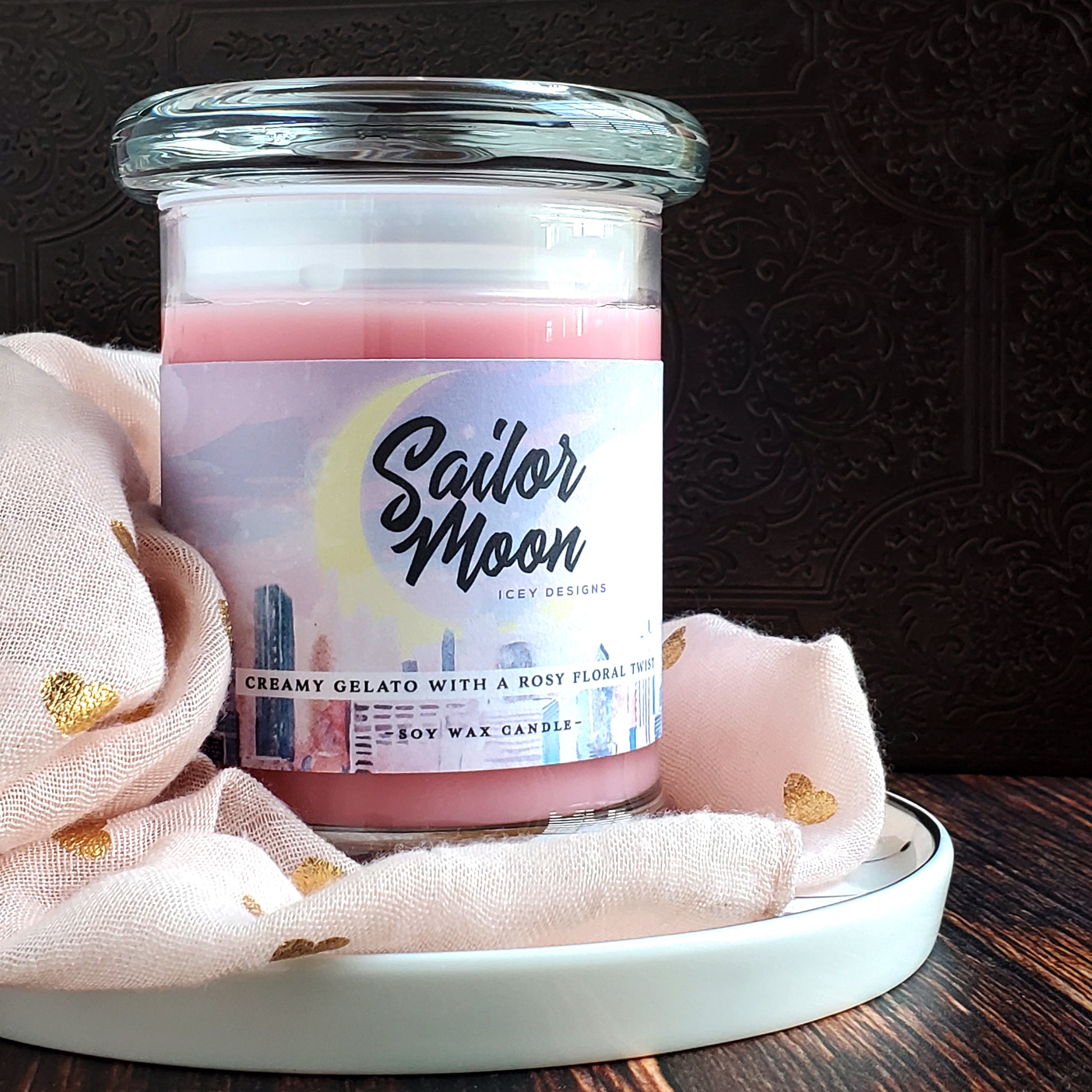 sailor moon candle, magical girl aesthetic, pink soy wax