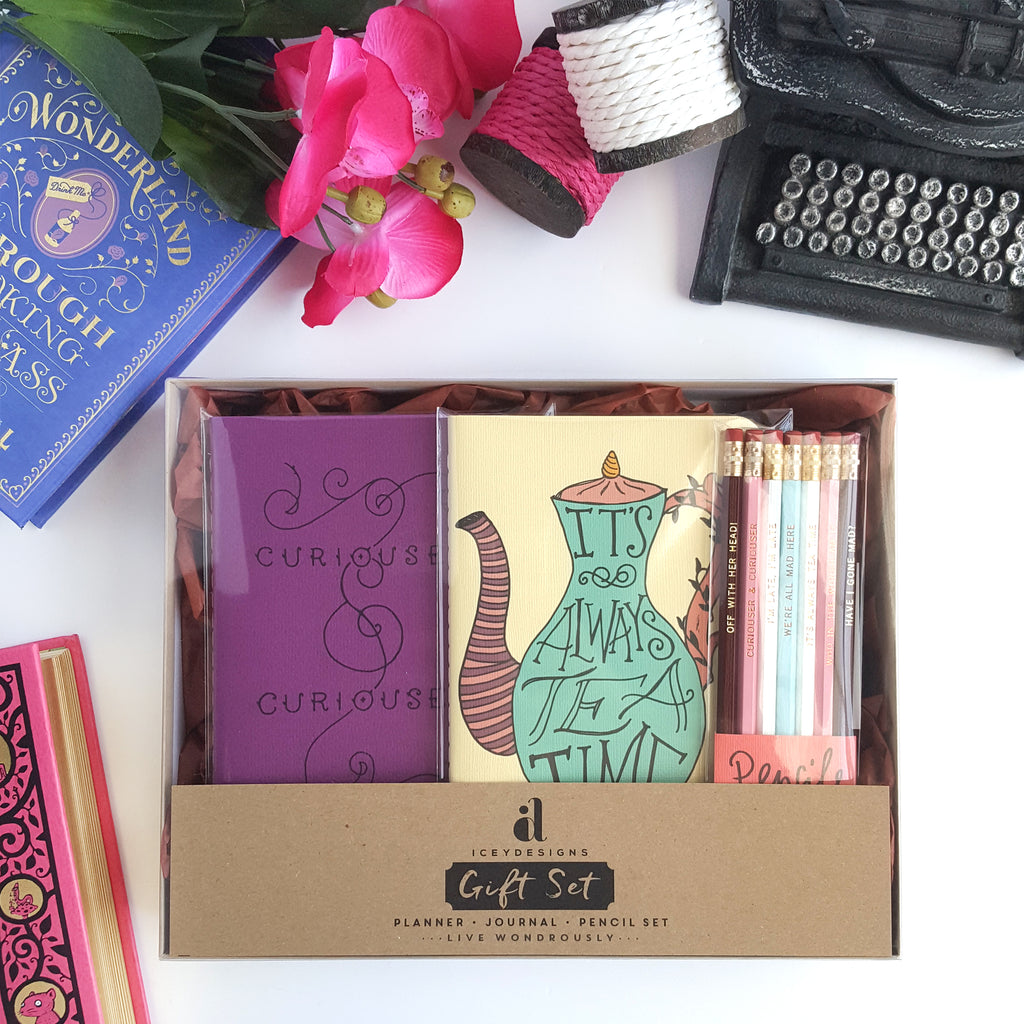 Alice in Wonderland Stationery Gift Set - 2021 Planner, Journal, Pencils –  IceyDesigns